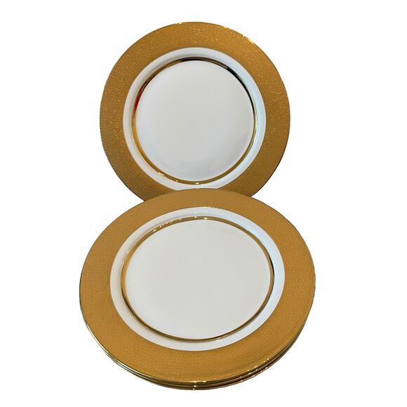 Yedi Metallic Gold Tone Dinner Plates 10.5in Set of 4 Ceramic Holiday Glam - Picture 1 of 10